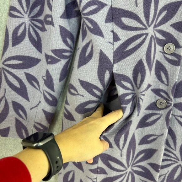 Women's Boden Wool Purple Floral Coat Size 12 UK (8-10 US) Long Peacoat Jacket - Picture 7 of 16